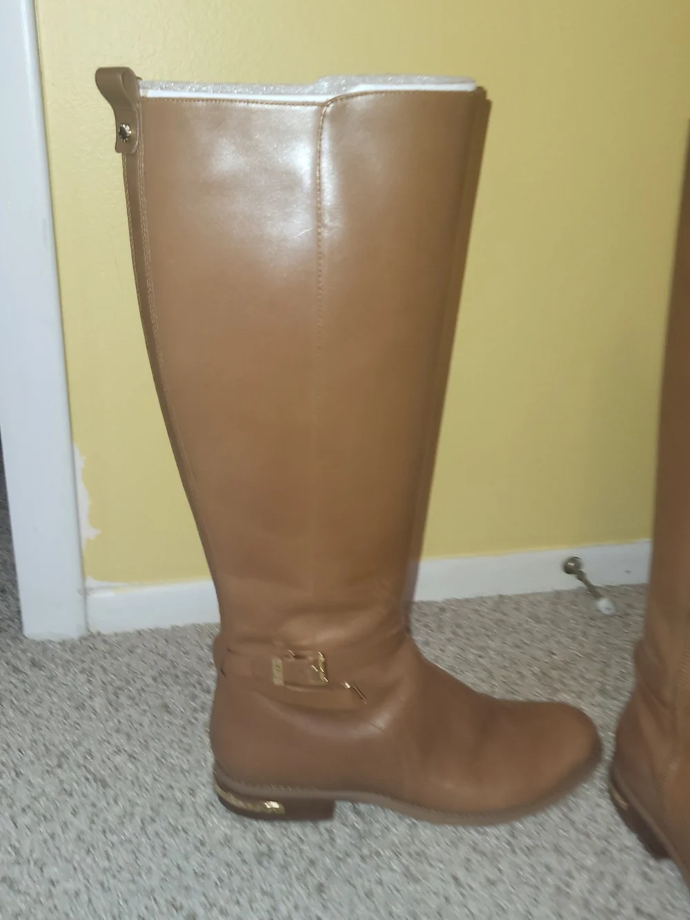 Michael Kors Tall Leather Riding Boots in Cognac Brown